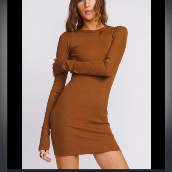 Michael Stars Dresses & Skirts - Michael Stars dress - bronze metallic long sleeve ribbed body con
